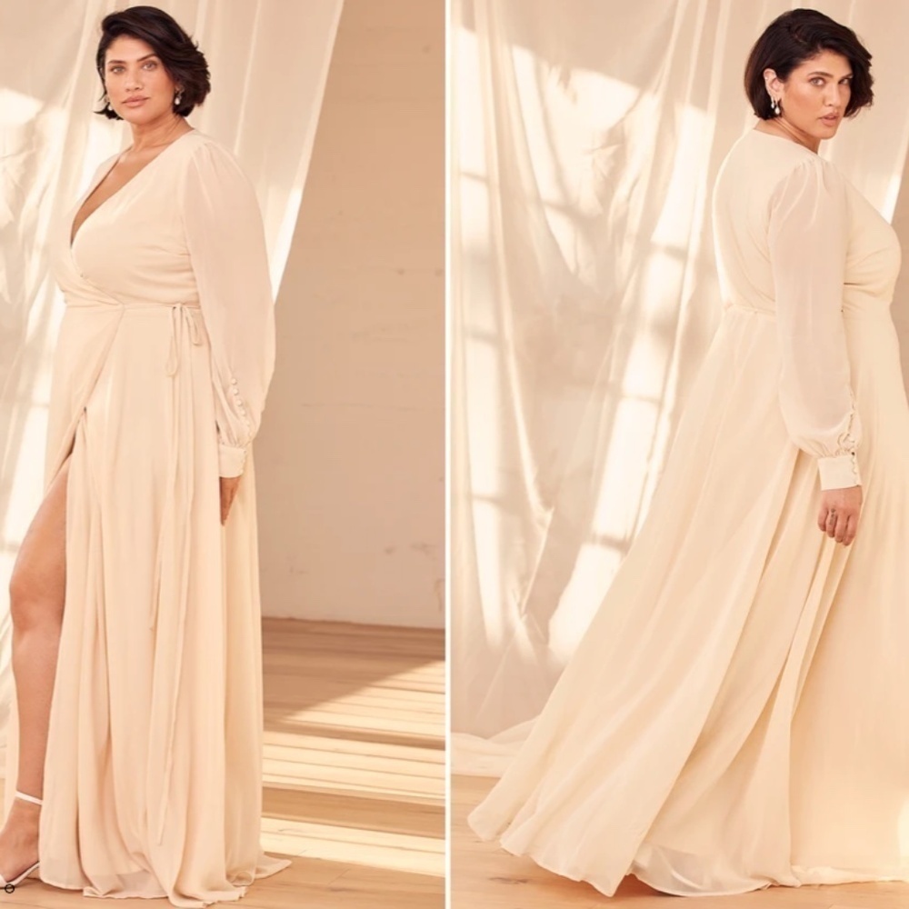 LULU's Bridal Wedding Shower Elopement Flowy Romantic Wrap Dress NWT - Picture 3 of 5